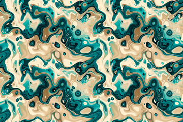 Swirled marble pattern with teal and beige tones creating a seamless and fluid decorative tile.