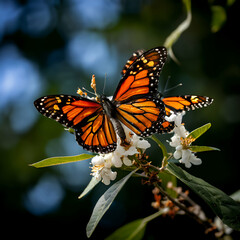 Fototapeta premium endangered western monarch butterflies cling to a branch in pacific grove