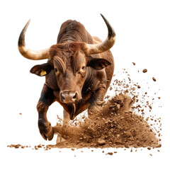 Running bull. Isolated on transparent background.