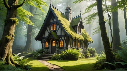 Gothic Fairy-Tale Cottage Nestled in an Ancient Lush Forest