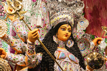goddess Durga idol during Durga puja festival in India. It is very popular hindu religious...