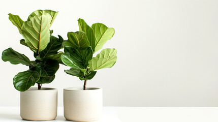 Ficus lyrata or Fiddle-leaf fig in white pot isolated on white background.