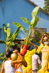 Durga puja ritual of kolabou snan is done by bathing a banana tree in river water. This hindu rite marks the beginning of the biggest festival of bengal.