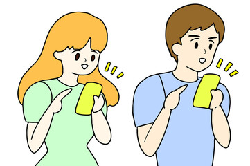 スマホを操作する男女　セット　イラスト