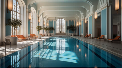 Swimming Pool In Art Deco Style With Copy Space For Commercial Photography
