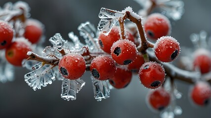 red berries covered with snow - Powered by Adobe