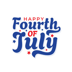 Happy Fourth of July calligraphy design to celebrate American Independence Day on 4th July. Handwritten lettering design on white background. 4th of July logo with red and blue text