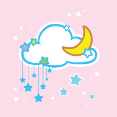 Kawaii Cloud with Hanging Stars with pink background
