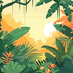 Biodiversity flat design front view tropical rainforest theme animation complementary color scheme