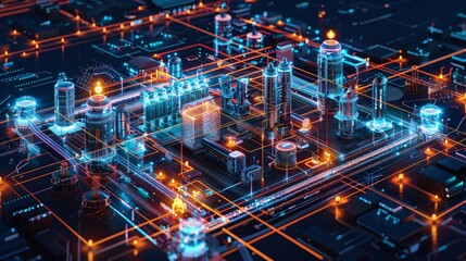 Digital twin concept showing virtual replicas of physical assets