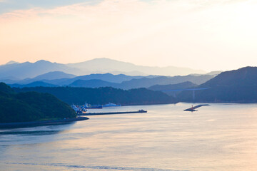Scenery of Awaji island seen from Naruto Bridge.