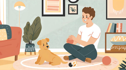 2d illustrations of Cherished Moments in Doggy Care, Loving Pet Moments