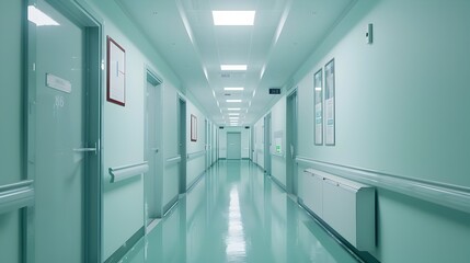 Empty Hallway of a Modern Healthcare Facility