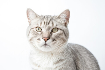 Close up of a tabby cat looking at the camera