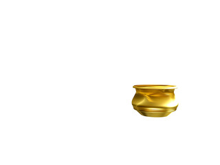 gold pot (kalash) and gold coins for Indian festival Dhanteras isolated on white Background .	

