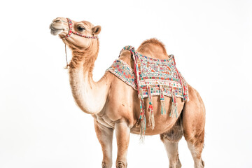 Camel with Colorful Decor Isolated on White Background