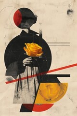 Abstract retro collage with geometric shapes and vintage images of women