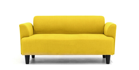Yellow Scandinavian style contemporary sofa on white background with modern and minimal furniture...