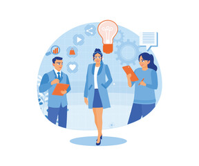 Entrepreneurs observe consumer behavior. Plan business strategies to increase targets. Marketing research concept. Flat vector illustration.