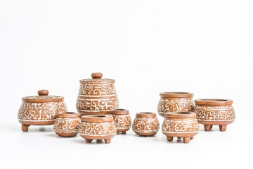 Ornate Decorative Pots on White Background