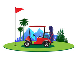 golf cart with flag on a course © adul