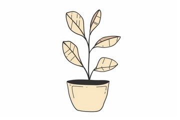 Minimalist Doodle of a Potted Plant Simple Line Art Illustration