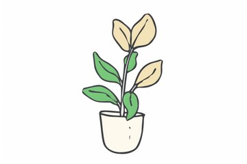 Fototapeta na wymiar Minimalist Doodle of a Potted Plant Simple Line Art Illustration