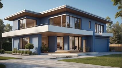 Architecture modern house with garage in daylight, 3D building design illustration