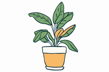 Fototapeta premium Minimalist Doodle of a Potted Plant Simple Line Art Illustration