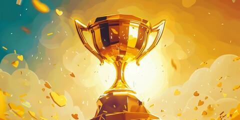 Illustration of a gleaming golden trophy awarded for first place in the championship