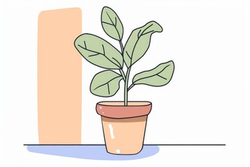 Obraz premium Minimalist Doodle of a Potted Plant Simple Line Art Illustration
