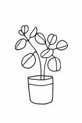 Minimalist Doodle of a Potted Plant Simple Line Art Illustration