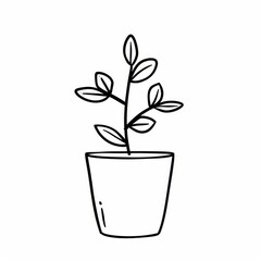 Naklejka na ściany i meble Minimalist Doodle of a Potted Plant Simple Line Art Illustration