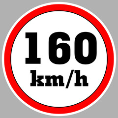Maximum Speed limit sign 160 km h. Isolated road sign icon on white background. 200 MPH Maximum speed sign speed limit sign illustration vector template road sign yellow background
