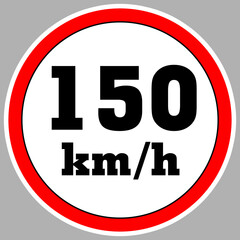 Maximum Speed limit sign 150 km h. Isolated road sign icon on white background. 200 MPH Maximum speed sign speed limit sign illustration vector template road sign yellow background
