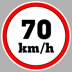 Maximum Speed limit sign 70 km h. Isolated road sign icon on white background. 200 MPH Maximum speed sign speed limit sign illustration vector template road sign yellow background
