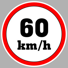 Maximum Speed limit sign 60 km h. Isolated road sign icon on white background. 200 MPH Maximum speed sign speed limit sign illustration vector template road sign yellow background
