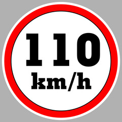 Maximum Speed limit sign 110 km h. Isolated road sign icon on white background. 200 MPH Maximum speed sign speed limit sign illustration vector template road sign yellow background
