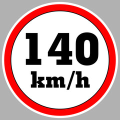 Maximum Speed limit sign 140 km h. Isolated road sign icon on white background. 200 MPH Maximum speed sign speed limit sign illustration vector template road sign yellow background
