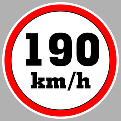 Maximum Speed limit sign 190 km h. Isolated road sign icon on white background. 200 MPH Maximum speed sign speed limit sign illustration vector template road sign yellow background
