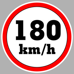 Maximum Speed limit sign 180 km h. Isolated road sign icon on white background. 200 MPH Maximum speed sign speed limit sign illustration vector template road sign yellow background

