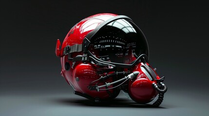 High Resolution Image of a Scarlet Red Fighter Jet Pilot Helmet, Emphasizing High-Tech Aviation Gear