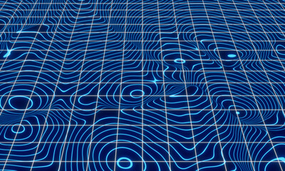 Blue neon contour map with white grids.