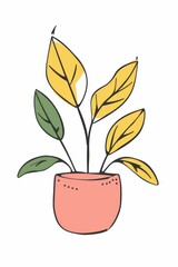 Elegant Minimalist Line Drawing of a Plant with Leaves and Pot on a Clean White Background