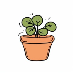 Obraz premium Elegant Minimalist Line Drawing of a Plant with Leaves and Pot on a Clean White Background