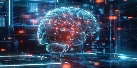 Development concept, Graphic of a futuristic brain with user experience design