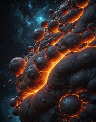 Glowing Lava Bubbles Drifting in Space