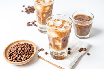 Iced coffee with coffee beans