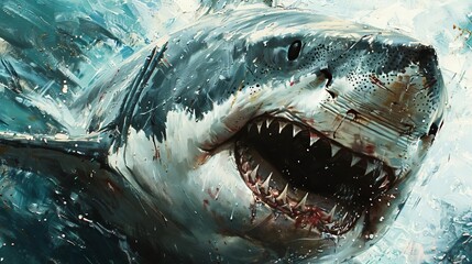 Fototapeta premium Explore the role of sharks in popular culture and media through artistic interpretation