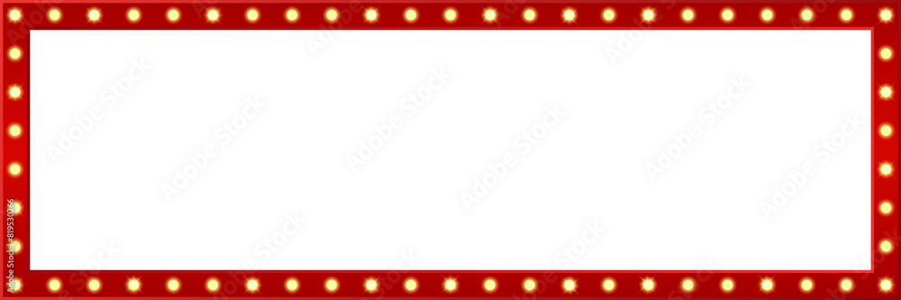 Wall mural retro light box frame border with 3:1 aspect ratio for text placement ,cut out, png isolated on tran